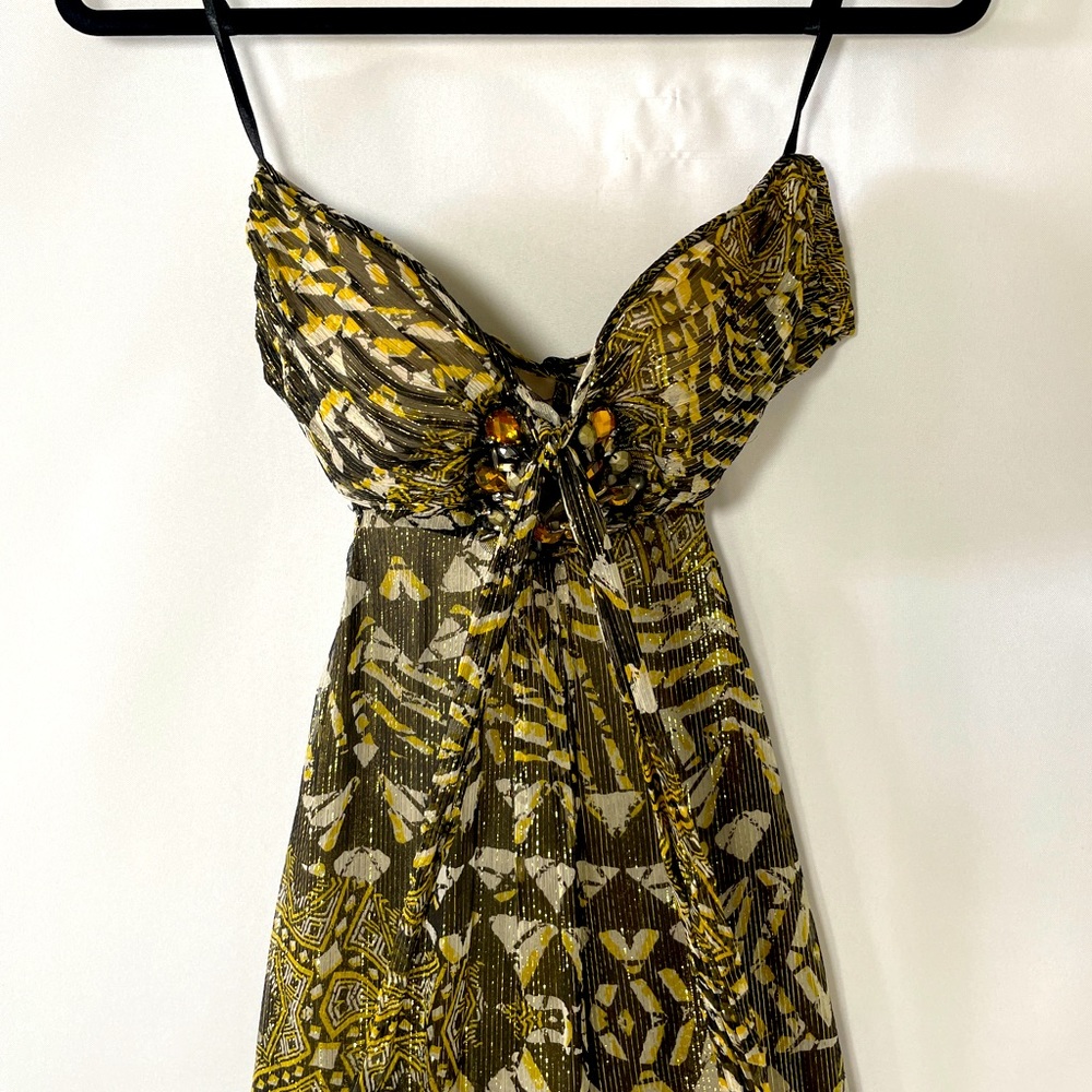 NEW BCBGMAXAZRIA GOLDEN CANARY SILK HALTER DRESS